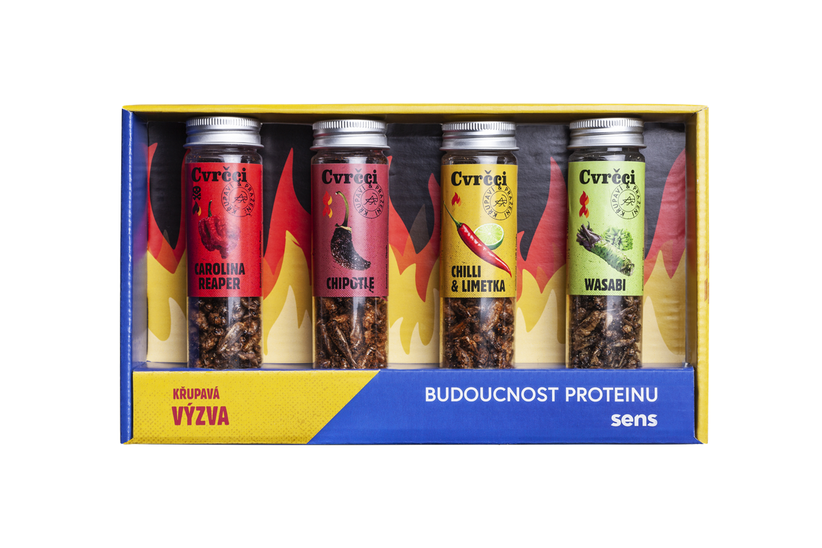 SENS Páliví křupaví & pražení cvrčci - Dárkový set 4 chutí SENS Páliví křupaví & pražení cvrčci - Dárkový set 4 chutí