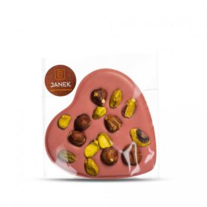 Janek Srdíčko 9x9 cm s lískovými ořechy a pistáciemi 70g - ruby